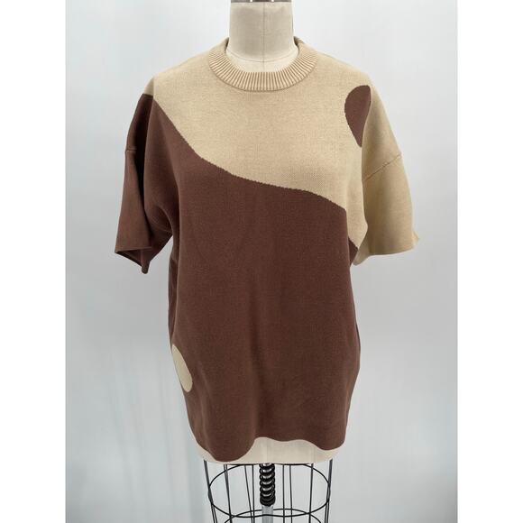NWT The Wholesome Store Yin Yang Tee Sweater Sz XS Brown Tan Oversized - Picture 1 of 7